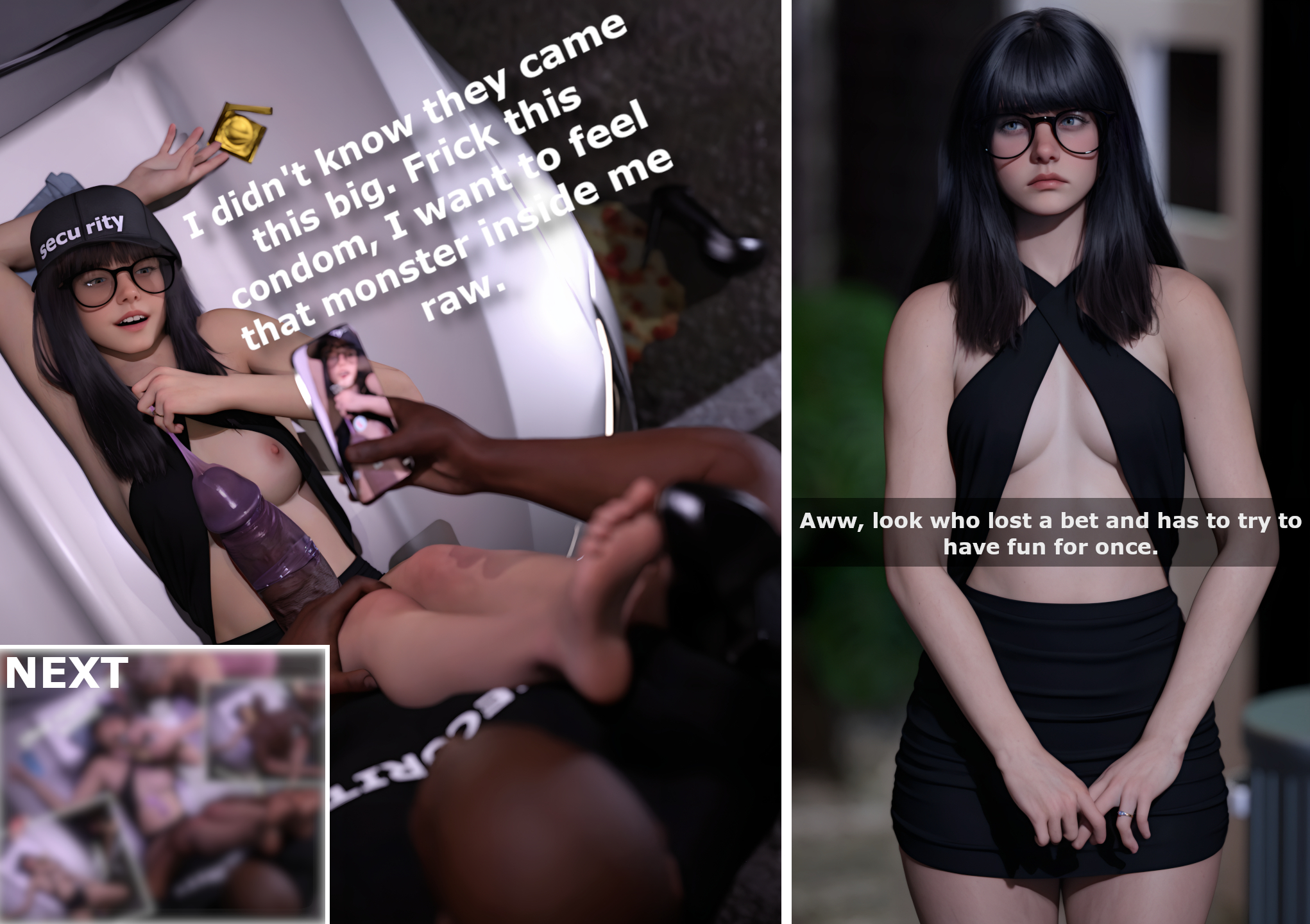 3d, alcohol, alcohol bottle, alcoholic drink, big penis, black dress, breast slip, breasts out, cellphone, cheating, cheating wife, condom, condom rejection, dark skin, dark-skinned male, dress, drunk, drunk sex, english text, glasses, hdr ntrgirl, hdregrets, huge penis, imminent sex, interracial, large penis, minidress, netorare, penis, pulling condom, recording, removing condom, snapchat, text, wedding ring, xxl condom