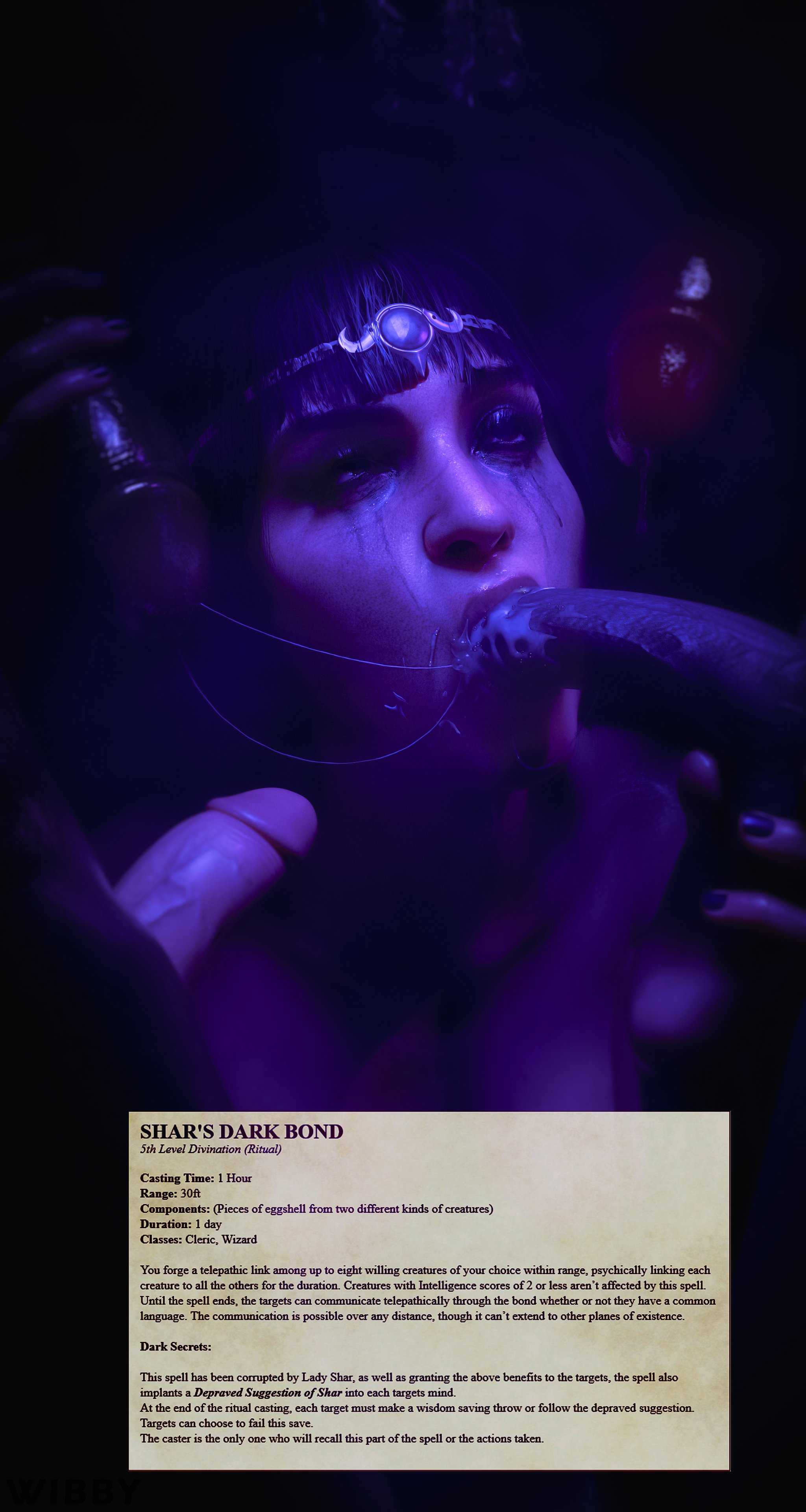1girls, 3d, 4boys, baldur's gate 3, big penis, black hair, braided hair, cum, cum in mouth, dungeons and dragons, elf female, english text, fellatio, gangbang, half-closed eyes, oral, runny makeup, shadowheart, surrounded by penises, wibby