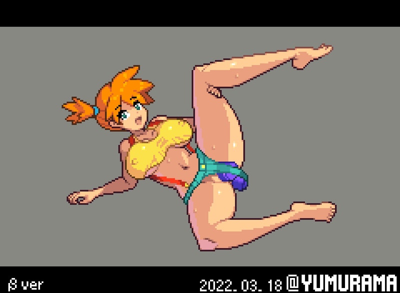 alternate_breast_size anal asymmetrical_hair blush breasts breasts_between_suspenders clothing denim denim_shorts dildo double_penetration female game_freak green_eyes huge_breasts kasumi_(pokemon) large_breasts legs navel nintendo orange_hair pixel_art pokemon pokemon_(game) pokemon_rgby ponytail red_hair sex_toy shirt shorts side_ponytail suspenders swimsuit tank_top tattoo thick_thighs thighs tied_hair vagina vaginal_object_insertion vaginal_penetration yellow_shirt yumura_kino yumurama