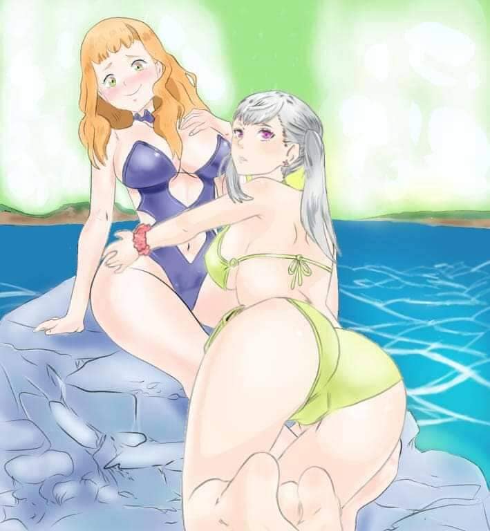 2girls, black clover, blush, breasts, female, female only, guolfeich, large breasts, long hair, mimosa vermillion, multiple females, multiple girls, noelle silva, swimsuit, tagme
