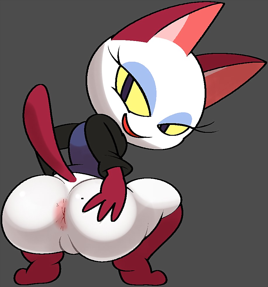 alternate body type, animal crossing, anthro, anus, ass, beauty mark, big ass, big butt, bottomless, felid, feline, felis, female, fur, furry, furry only, looking back, nintendo, olivia (animal crossing), simple background, spread ass, tail, thick thighs, topwear, video games, vilepluff, wide hips