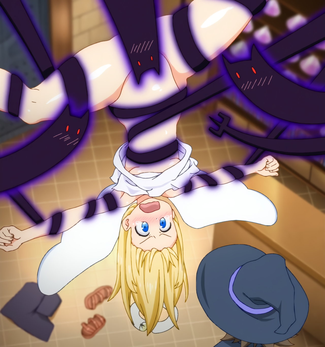 1boy angel blonde_hair blue_eyes bound crimvael ishuzoku_reviewers striped tagme upside-down