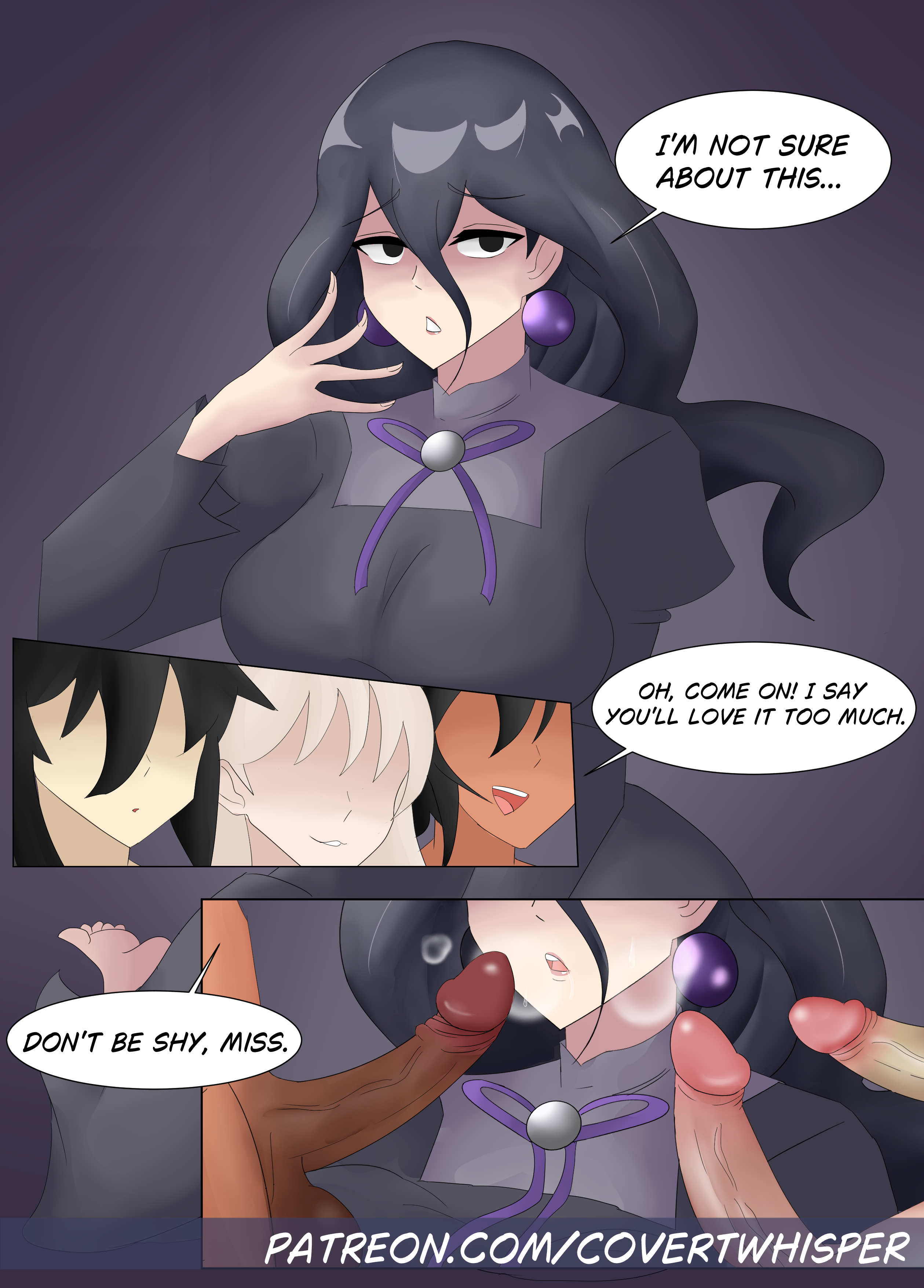 1girls, 3futas, ass, black skin, breasts, cock, covertwhis84229, creatures (company), curvy female, female, futa on female, futanari, game freak, hex maniac, hex maniac (pokemon legends: z-a), intersex, male, milf, multiple males, multiple penises, nintendo, penis, pokemon, pokemon legends: z-a, surrounded by penises, white skin