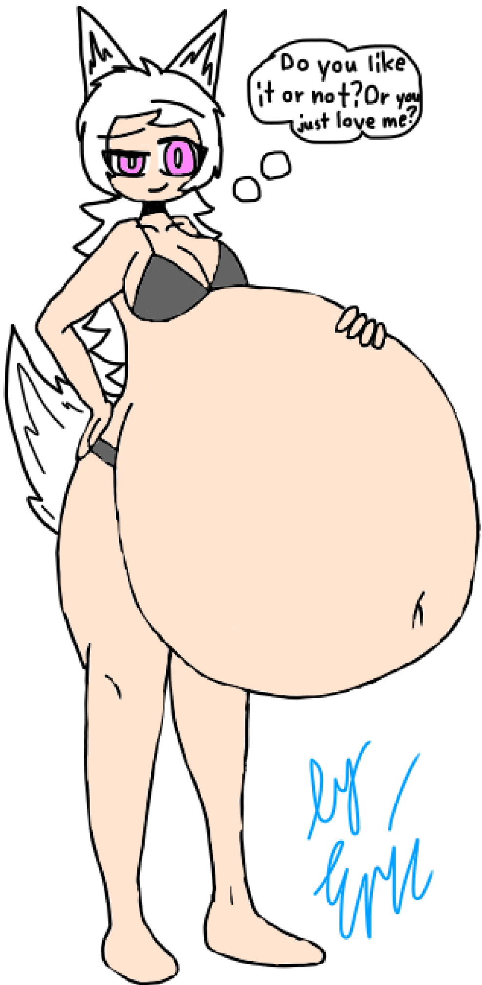 big_breasts deviantart erictheartist4fun large_belly looking_at_viewer pale-skinned_female pale_skin pregnant pregnant_female smile smiling_at_viewer sprunki thick_thighs touching_belly touching_self vore? wenda_(sprunki) white_background white_ears white_hair white_tail