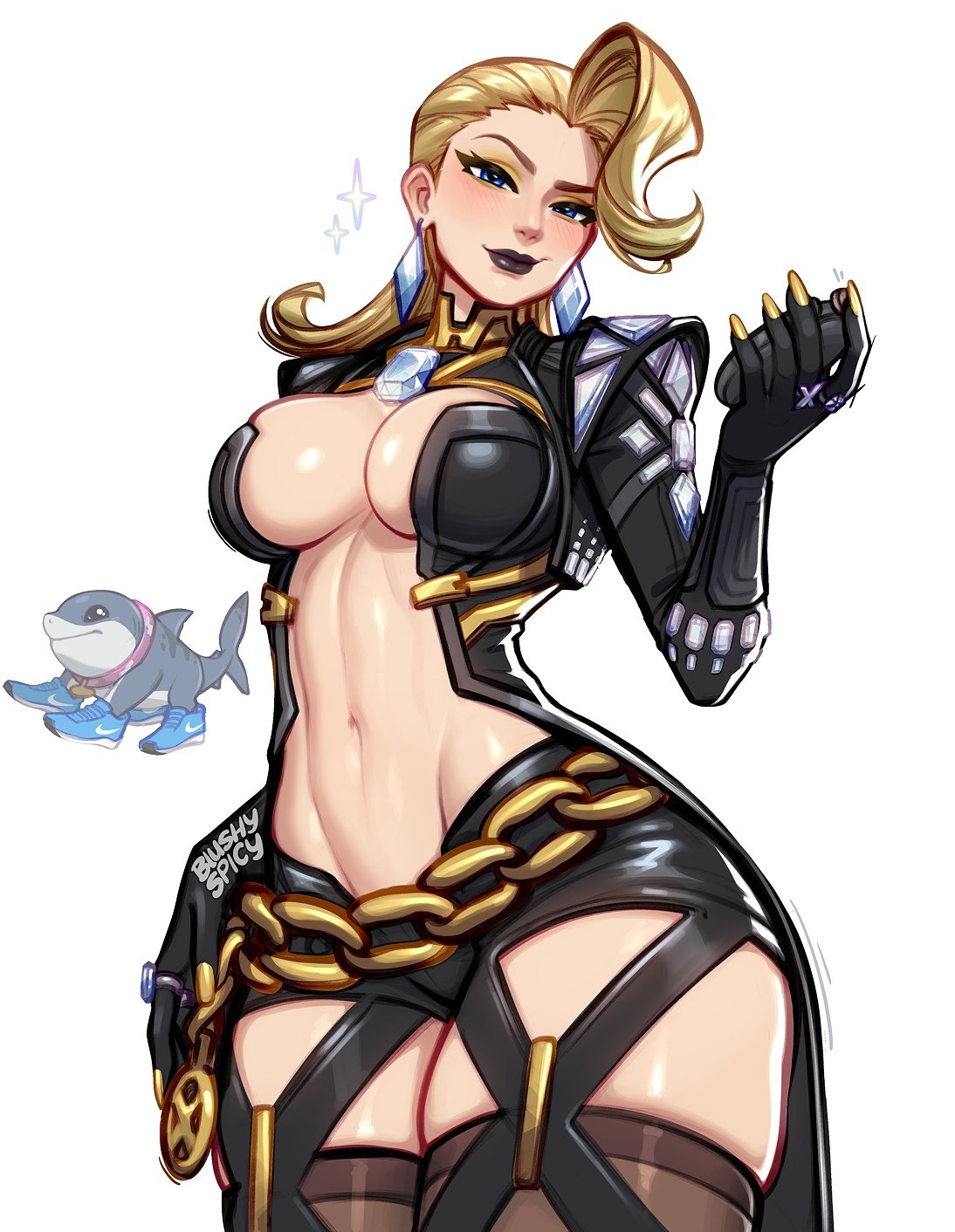 1girls, 2d, abs, absurd res, black lipstick, blonde female, blonde hair, blushypixy, blushyspicy, boots, breasts, clothed, clothed female, elbow gloves, emma frost, emma frost (marvel rivals), emma frost (x-revolution), female, female focus, female only, gloves, hi res, high heel boots, high heels, italian brainrot, jeff the land shark, large breasts, light skin, light-skinned female, long gloves, looking at viewer, marvel, marvel comics, marvel rivals, mature female, meme, nike, thigh boots, thigh highs, thighhigh boots, thighhighs, thighs, tralalero tralala, wide hips, x-men