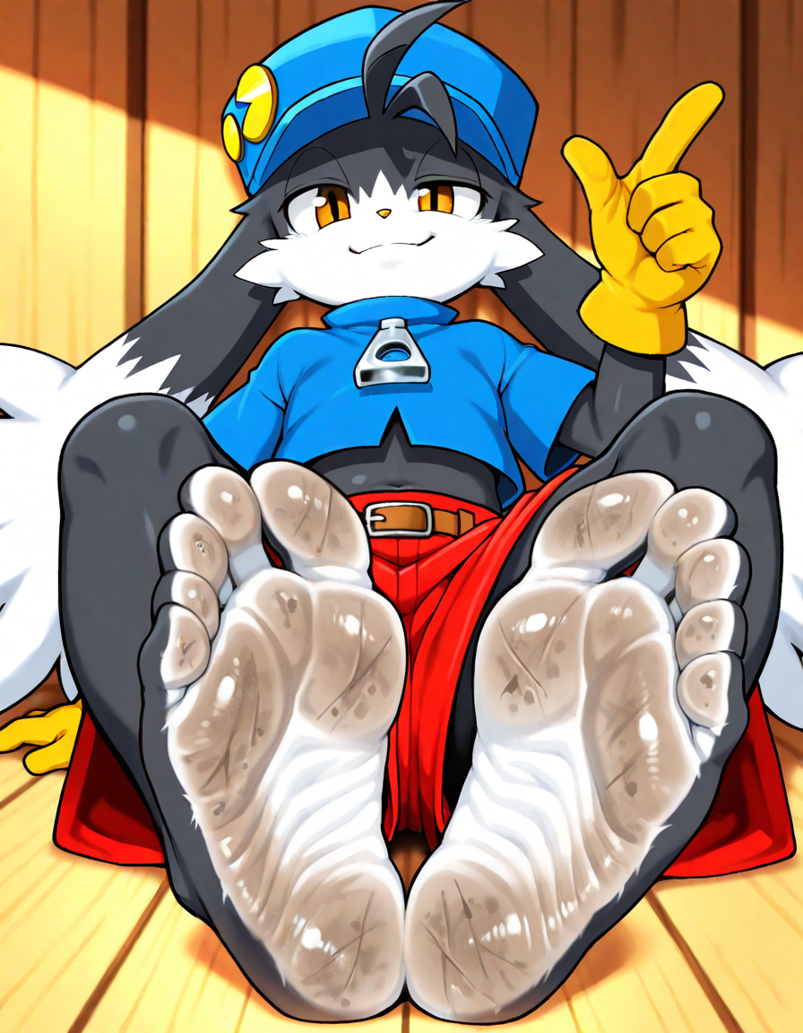 5_toes ai_generated dirty_feet foot_fetish foot_focus klonoa klonoa_(series) looking_at_viewer soles wrinkled_feet