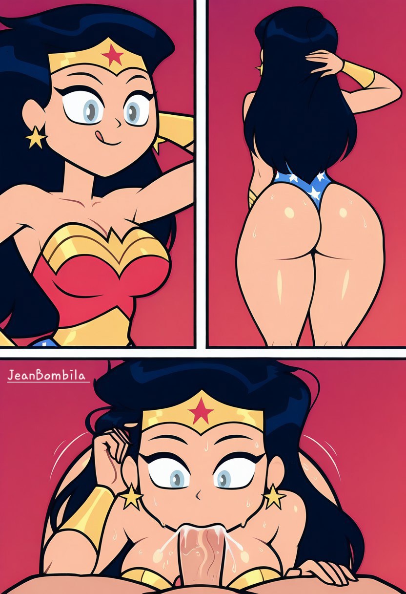 ai generated, big breasts, blowjob, comic, comic page, dc, dc comics, female, jeanbombila666, male, nipple bulge, nipples, nude, teen titans, teen titans go, vagina, wonder woman, wonder woman (series)