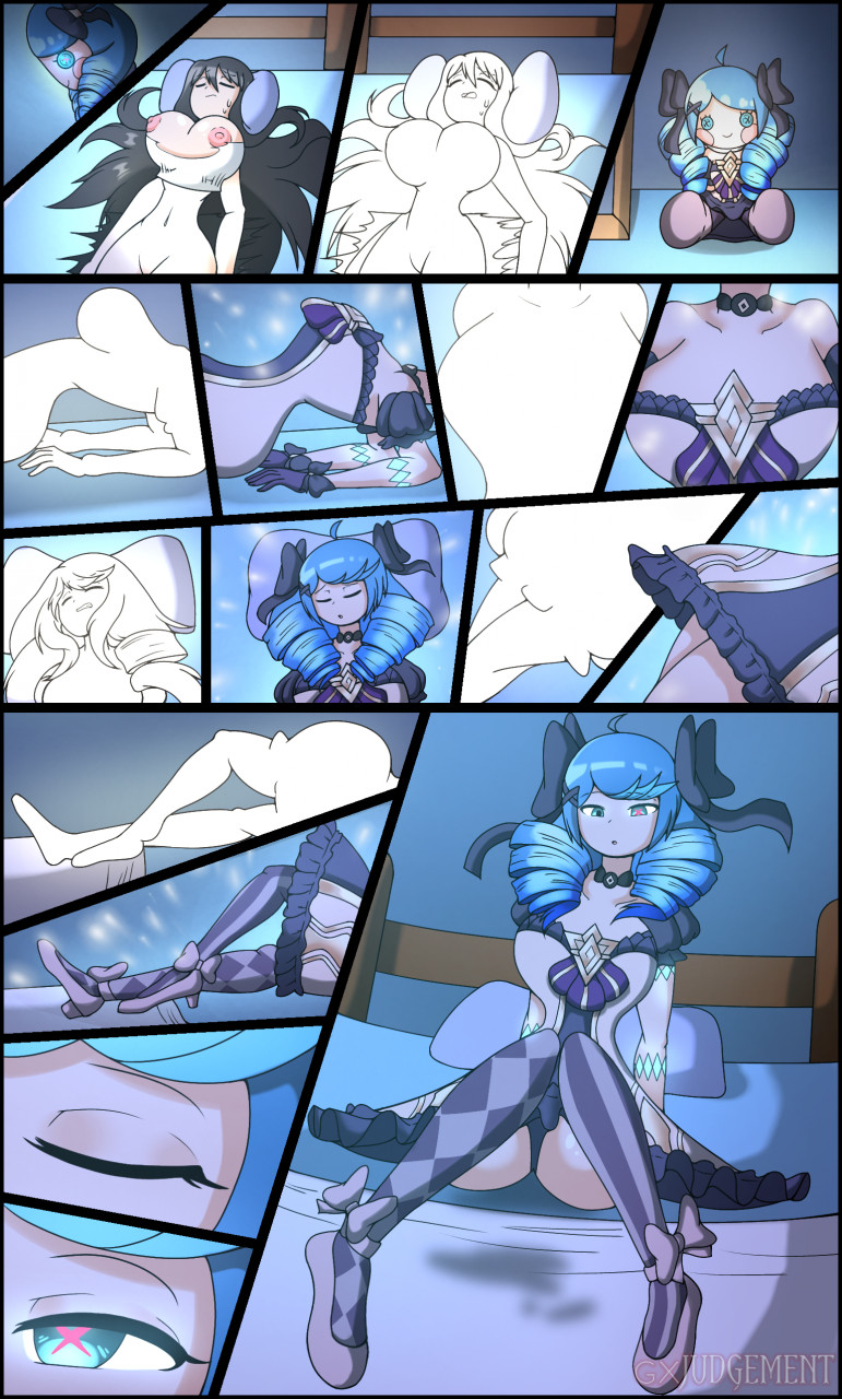 1girls, age progression, blue hair, breast expansion, breast growth, breast growth (enlargement), breasts, clothing, comic, female, gender transformation, gwen (league of legends), huge breasts, identity death, league of legends, mental transformation, rule 63, solo, thegxjudgement, thick thighs, torn clothes, transformation, wardrobe malfunction, wide hips