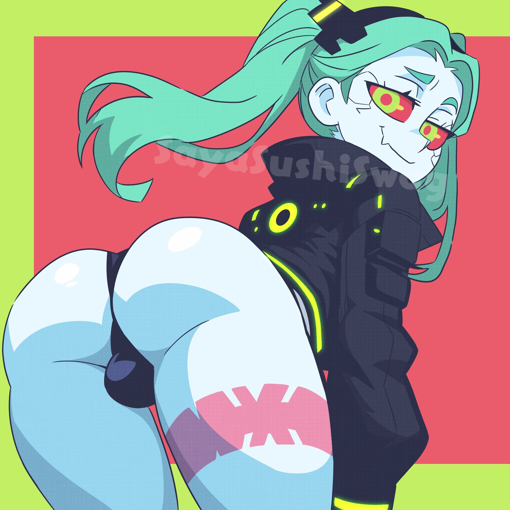 1boy, ass, backsack, balls, ballsack, casual, clothed, clothing, cyberpunk 2077, cyberpunk: edgerunners, femboy, human, male, male only, outerwear, pale skin, rebecca (edgerunners), rule 63, sayasushiswag