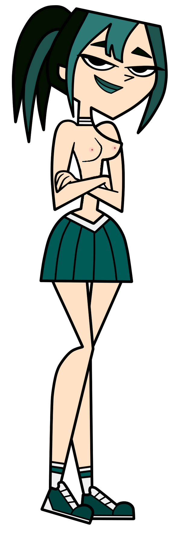 alpha_channel cheer_outfit cheerleader_outfit cheerleader_uniform for_sticker_use gwen_(tdi) miniskirt png skirt smirking sticker_template tagme topless total_drama_island transparent_background transparent_png