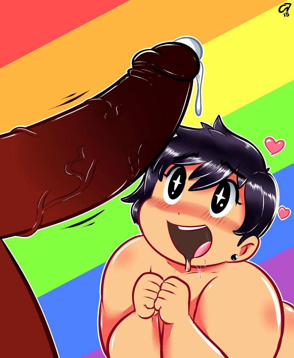 1boy, 2015, artist logo, big cock, black eyes, blush, chubby, chubby femboy, chubby male, cock hungry, cum, dark skin, dark-skinned male, erection, female, femboy, foreskin, gammanaut, gay, happy, huge cock, interracial, light skin, light-skinned female, looking at penis, male, male focus, male only, male/male, noseless, nude, nude male, original, partial male, penis, penis awe, precum, precum drip, purple hair, rainbow colors, retracted foreskin, toony, uncircumcised, uncut, veiny penis, yaoi