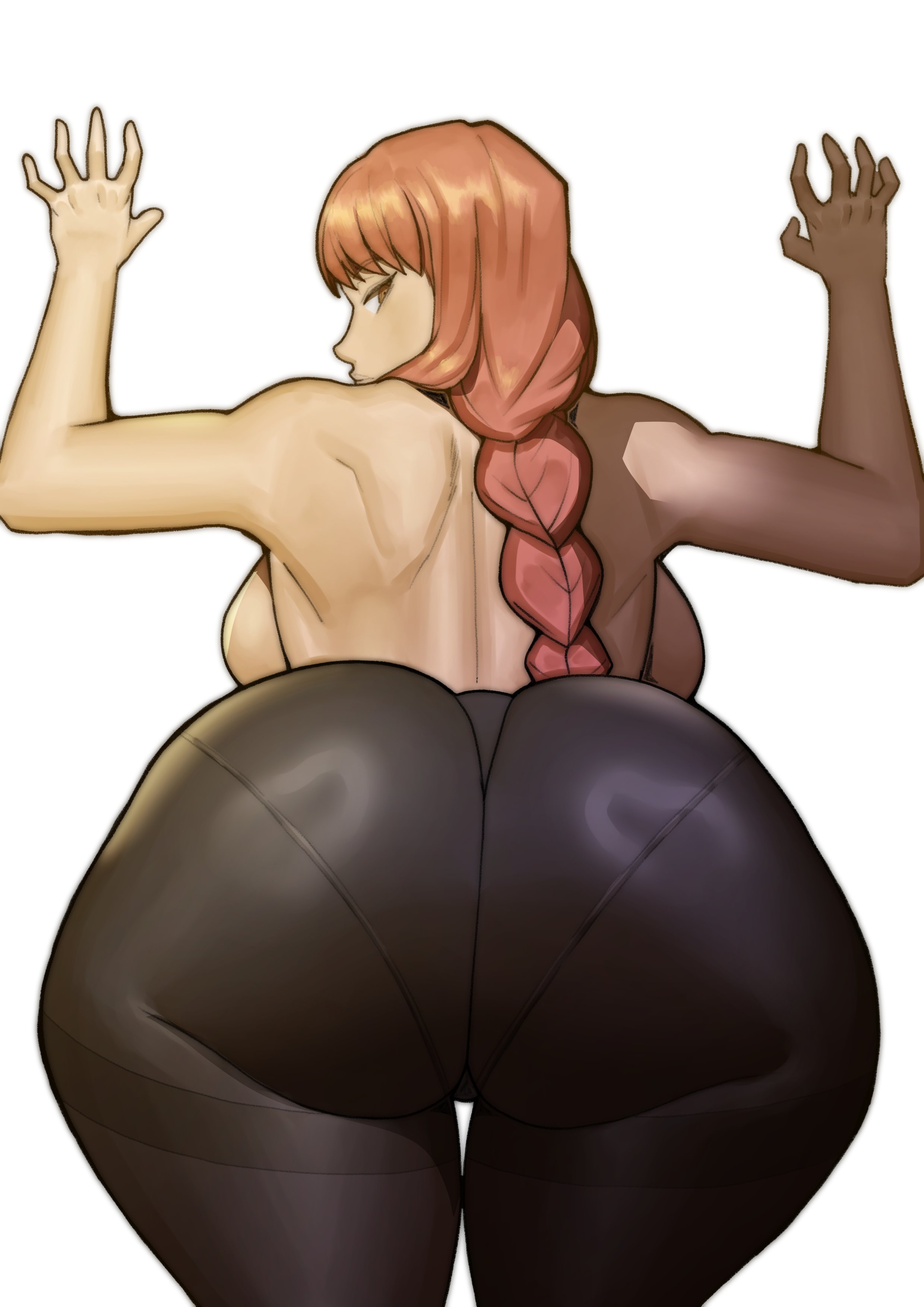 1girls, ass, braided hair, breasts, chainsaw man, doublehero, female, highres, huge ass, large breasts, long hair, makima (chainsaw man), red hair, yellow eyes