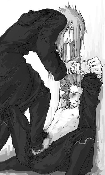 2boys axel_(kingdom_hearts) disney gay kingdom_hearts male male_only monochrome penis saix square_enix tagme yaoi