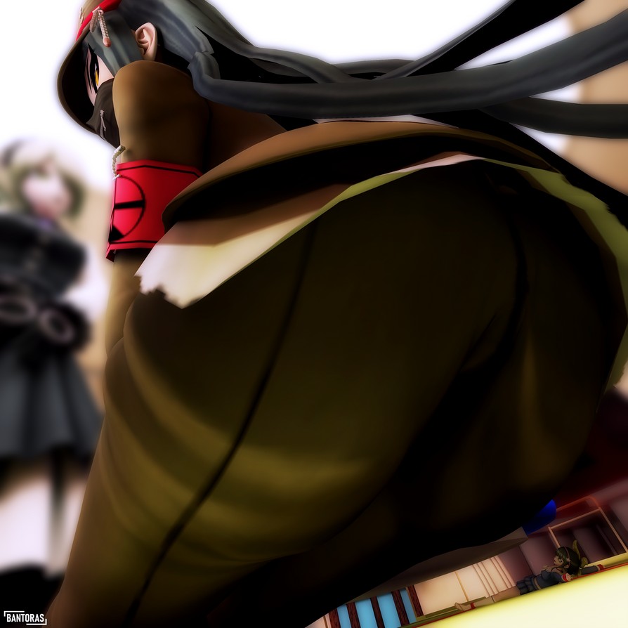 1boy 2girls ass bantoras chabashira_tenko danganronpa danganronpa_v3 danganronpa_v3:_killing_harmony female giant giant_male giantess imminent_buttcrush male micro_female shinguji_korekiyo tagme toujou_kirumi