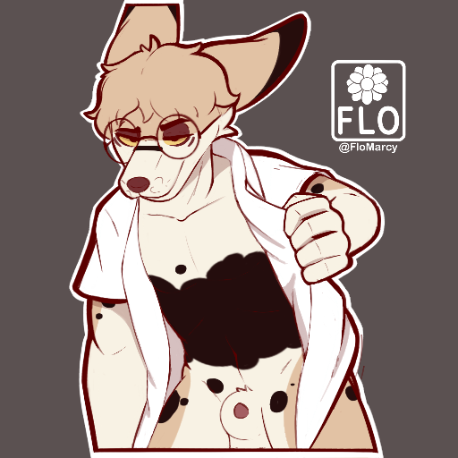 animal_genitalia animal_penis canid canine canine_genitalia canine_penis canis clothed clothing eyewear fennec flomarcy fox genitals glasses male mammal open_clothing open_shirt open_topwear penis pinup pose provocative sheath shirt solo sticker topwear