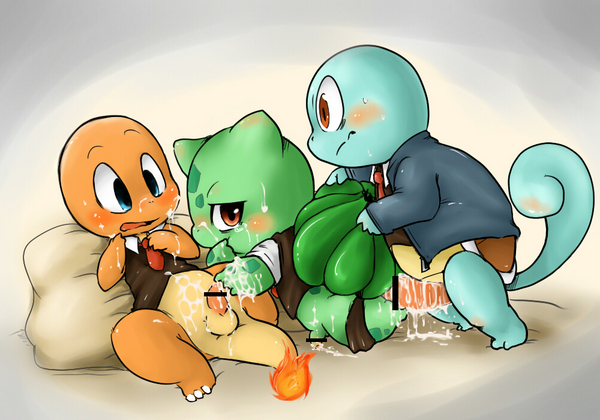 buggery bulbasaur charmander color fire interspecies male male_only multiple_males nintendo no_humans pokémon_(species) pokemon pokemon_rgby squirtle tail tail_fire yaoi