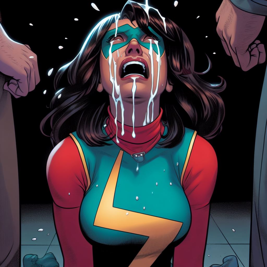 ai_generated crying female kamala_khan marvel marvel_comics ms._marvel muslim_female pakistani-american sticky superheroine unknown_substance white_paint