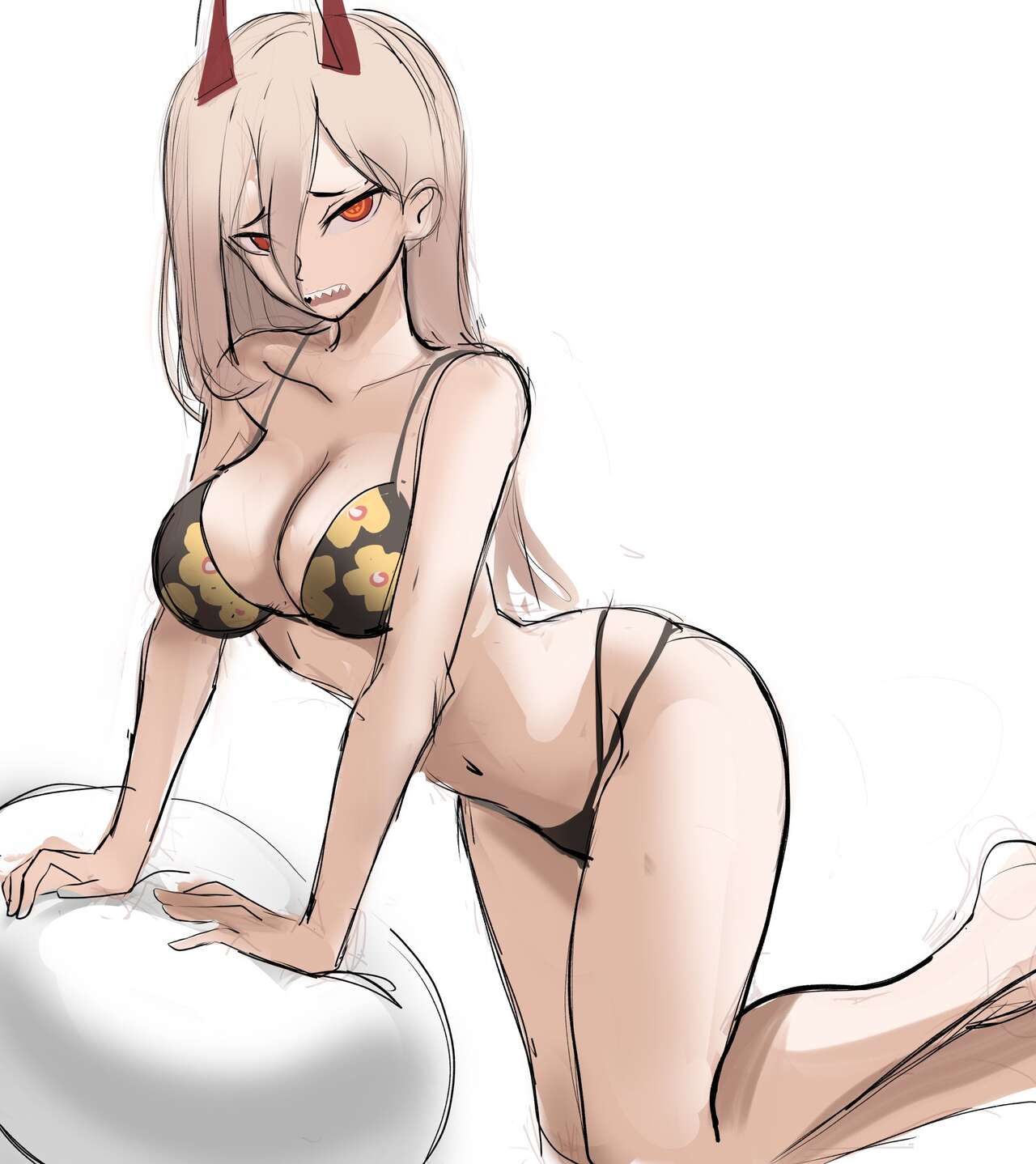 1girls, belly button, big breasts, bikini, blonde hair, blonde-haired female, breasts, chainsaw man, female, horns, kitagawa marin (cosplay), long hair, looking at viewer, power (chainsaw man), rakeemspoon, solo, solo female, sono bisque doll wa koi wo suru