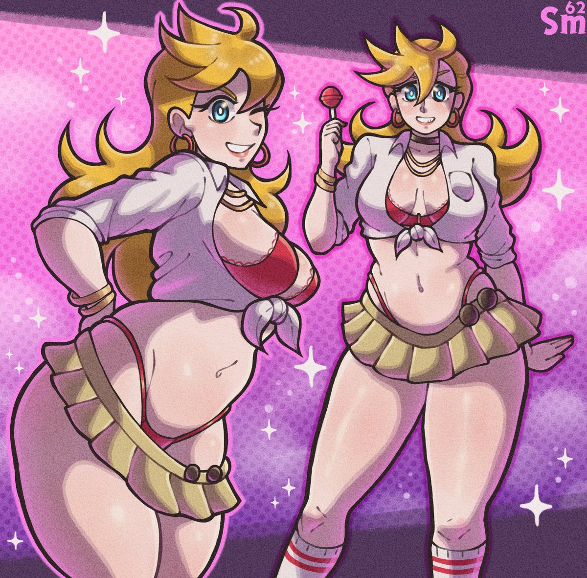 1girls, alternate version available, armwear, big breasts, blonde hair, blue eyes, bra, bracelet, breasts, earrings, female, female only, gyaru, hair, hips, holding object, hoop earrings, legs, lollipop, long hair, miniskirt, one eye closed, panty & stocking with garterbelt, panty anarchy, red bra, red thong, samario, shirt, short skirt, skimpy, skimpy clothes, skirt, socks, solo, solo female, sparkles, thick thighs, thighs, thong, white shirt, wink, winking, yellow skirt