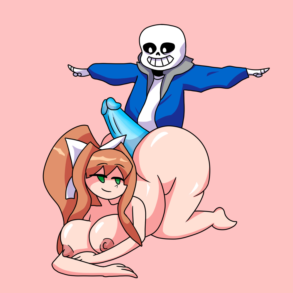 1boy 1girls 2024 2d all_fours areolae ass assjob barefoot big_ass big_breasts blue_penis breasts completely_nude completely_nude_female crossover doggy_style doki_doki_literature_club female full_body green_eyes hot_dogging human humor imminent_sex long_hair looking_at_partner looking_back male monika_(doki_doki_literature_club) monster naked naked_female nipples nude nude_female penis sans sansxmonika skeleton smile t-pose toby_fox undertale undertale_(series) weird_crossover what white_bow xanxhrry