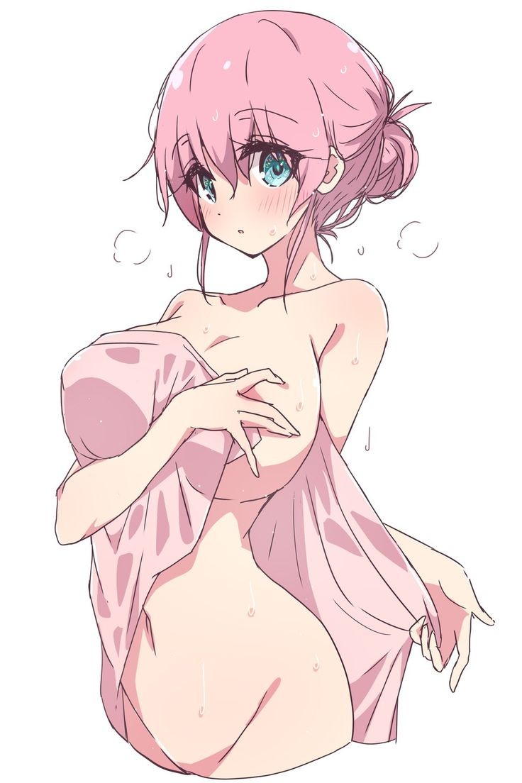 big_breasts blue_eyes bocchi_the_rock! curvaceous curvy_female gotou_michiyo large_breasts mature_female melty_pot milf pink_hair towel towel_only