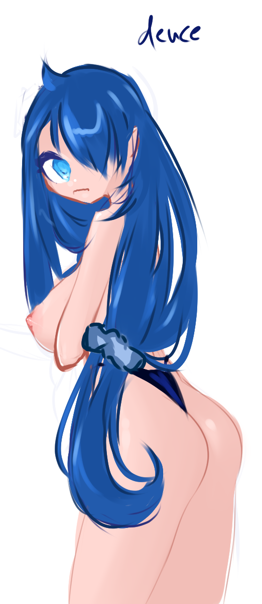 blue_eyes blue_hair deuce_jeuce geometry_dash large_breasts panties showing_ass