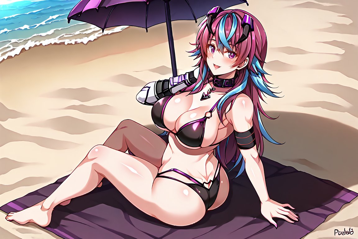 1girls ai_generated ass beach big_breasts bikini breasts emikukis latam_virtual_youtuber long_hair multicolored_hair public tagme thighs virtual_youtuber vtuber