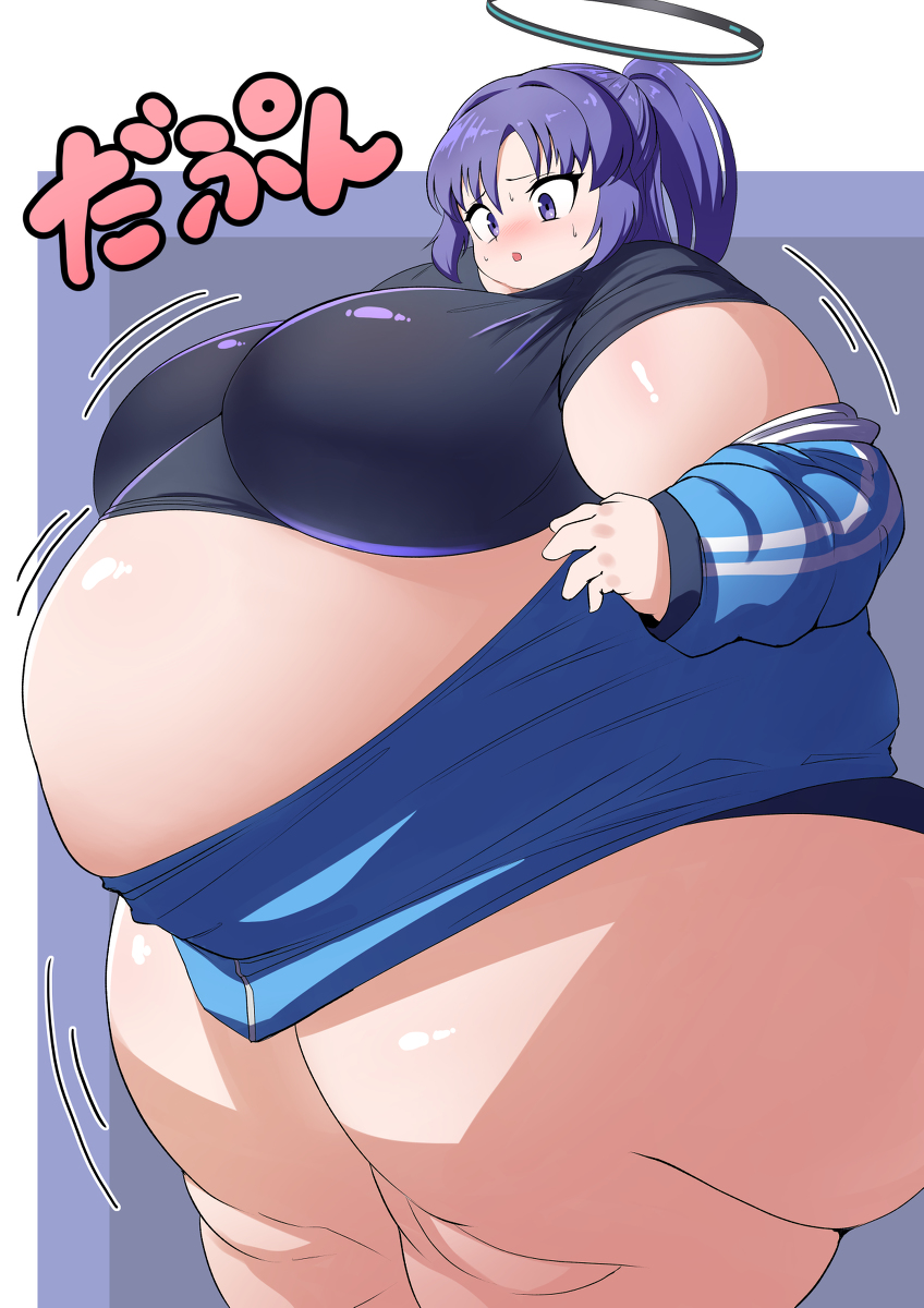 1girls 2022 bbw belly blue_archive breasts fat female female_focus gigantic_thighs halo hi_res high_resolution highres huge_belly huge_breasts huge_thighs kaiga_beast1123 looking_down matching_hair/eyes millennium_science_school_student morbidly_obese obese obese_female overweight overweight_female plump purple_eyes purple_hair seminar_(blue_archive) solo solo_female solo_focus ssbbw thick_thighs thighs voluptuous yuuka_(blue_archive) yuuka_(gym_uniform)_(blue_archive)