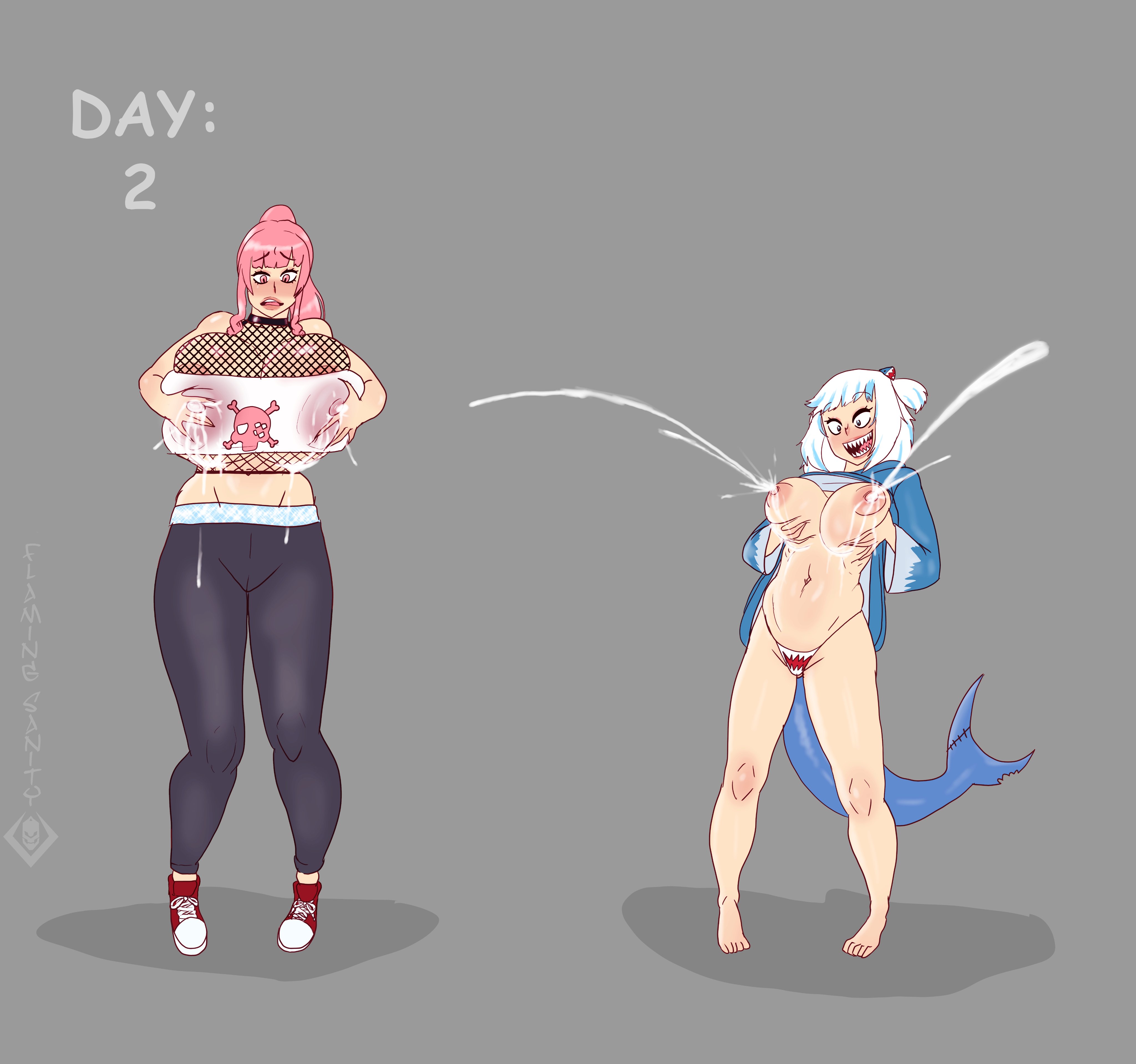 alternate breast size, breasts, breasts out, female, flamingsanity, gawr gura, hololive, hololive english, hololive myth, hololive no milk november, huge breasts, lactating, lactation, lactation denial, large breasts, mori calliope, virtual youtuber