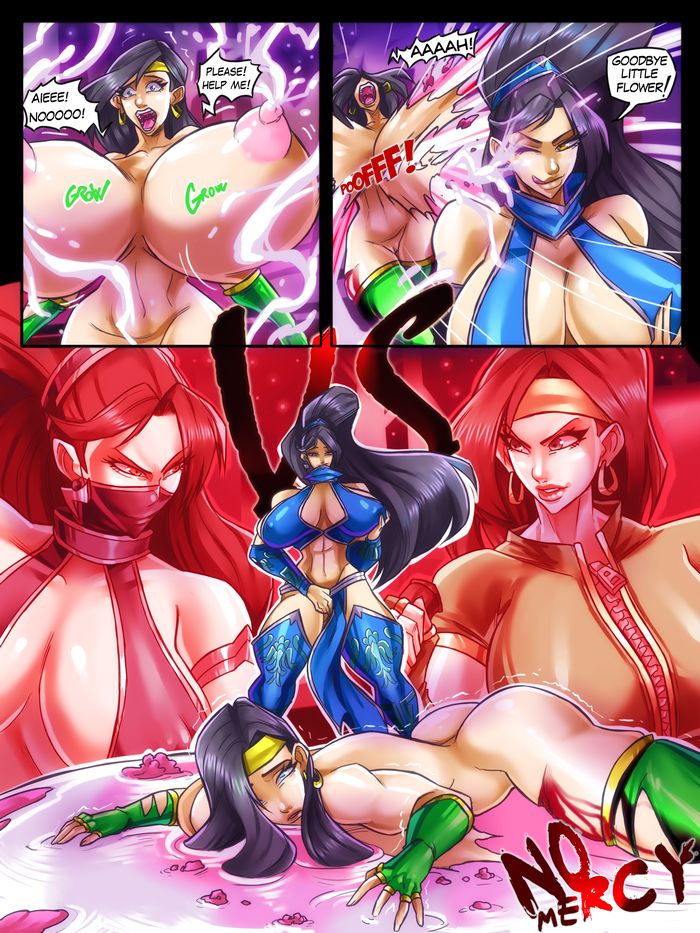 2girls abs black_orchid breast_expansion breast_pop bursting comic dialogue inflation killer_instinct kiss_of_death kitana lactation mortal_kombat tagme turtlechan