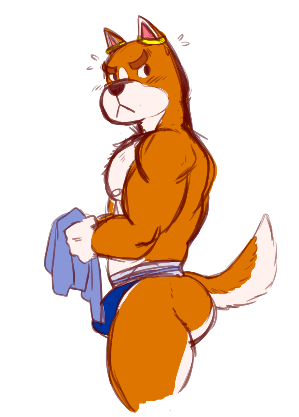 amaranthnymph animal_crossing big_ass big_butt blush bulge copper_(animal_crossing) furry holding_object holding_towel jockstrap male_only muscular muscular_arms muscular_back muscular_legs muscular_male nintendo nipples pecs plump_ass side_view tail white_background