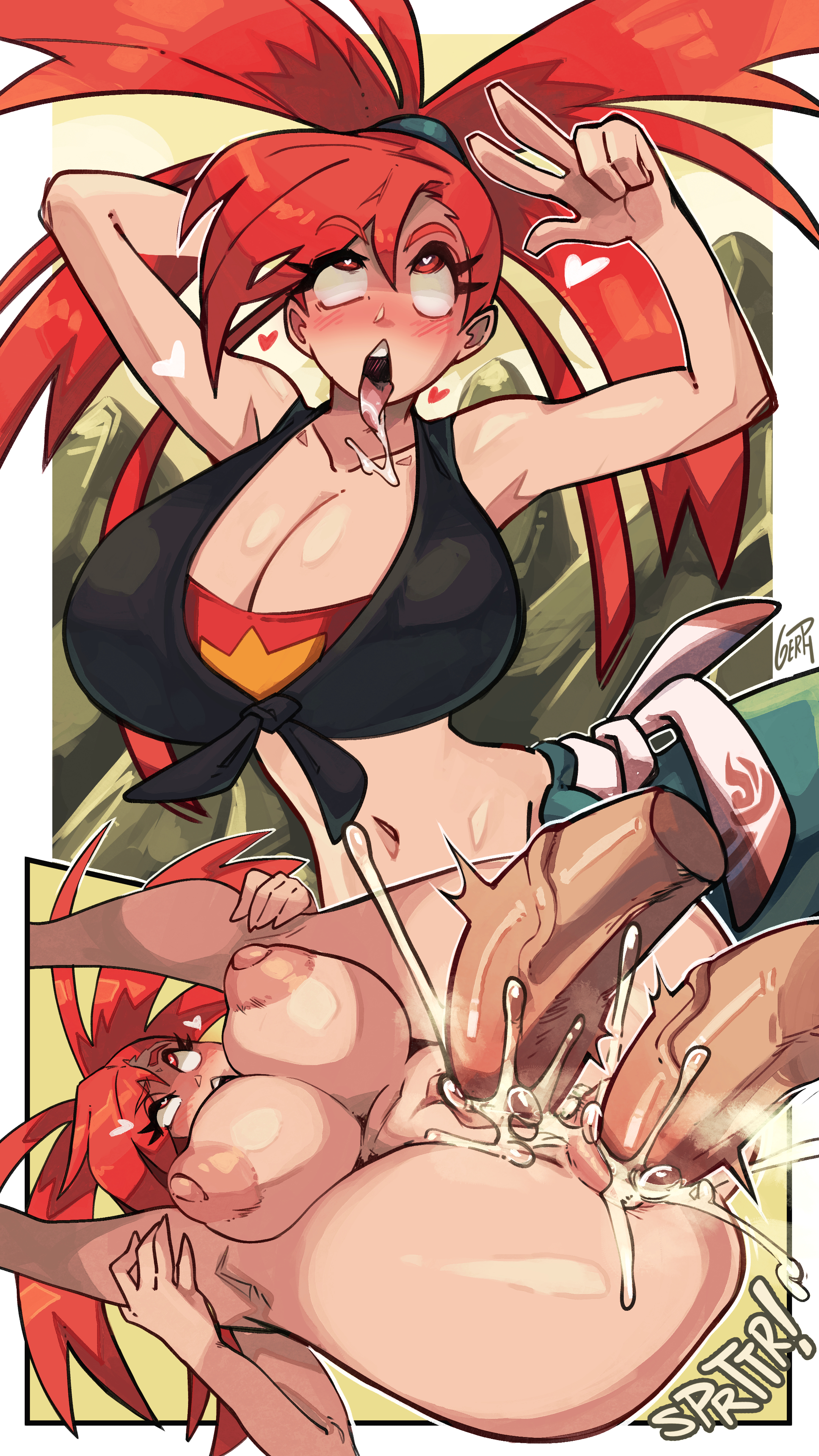 anal, anal sex, ass, big ass, big breasts, breasts, cum, cum in ass, cum in pussy, cum inside, double penetration, female, flannery (pokemon), gerph, mmf threesome, pokemon, pussy, tagme, vaginal, vaginal sex