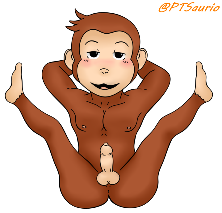 anthro anus balls blush curious_george curious_george_(character) fur genitals haplorhine male mammal monkey muscular penis primate solo solo_male transparent_background