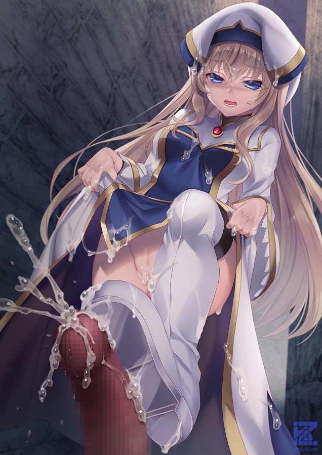 1girls, artist request, boot fetish, bootjob, boots, censored, cum, cum on clothes, cum on hair, disgusted look, ejaculation, female, foot fetish, footjob, goblin slayer, male, mosaic censoring, penis, priestess (goblin slayer), pussy, shoejob, shoes