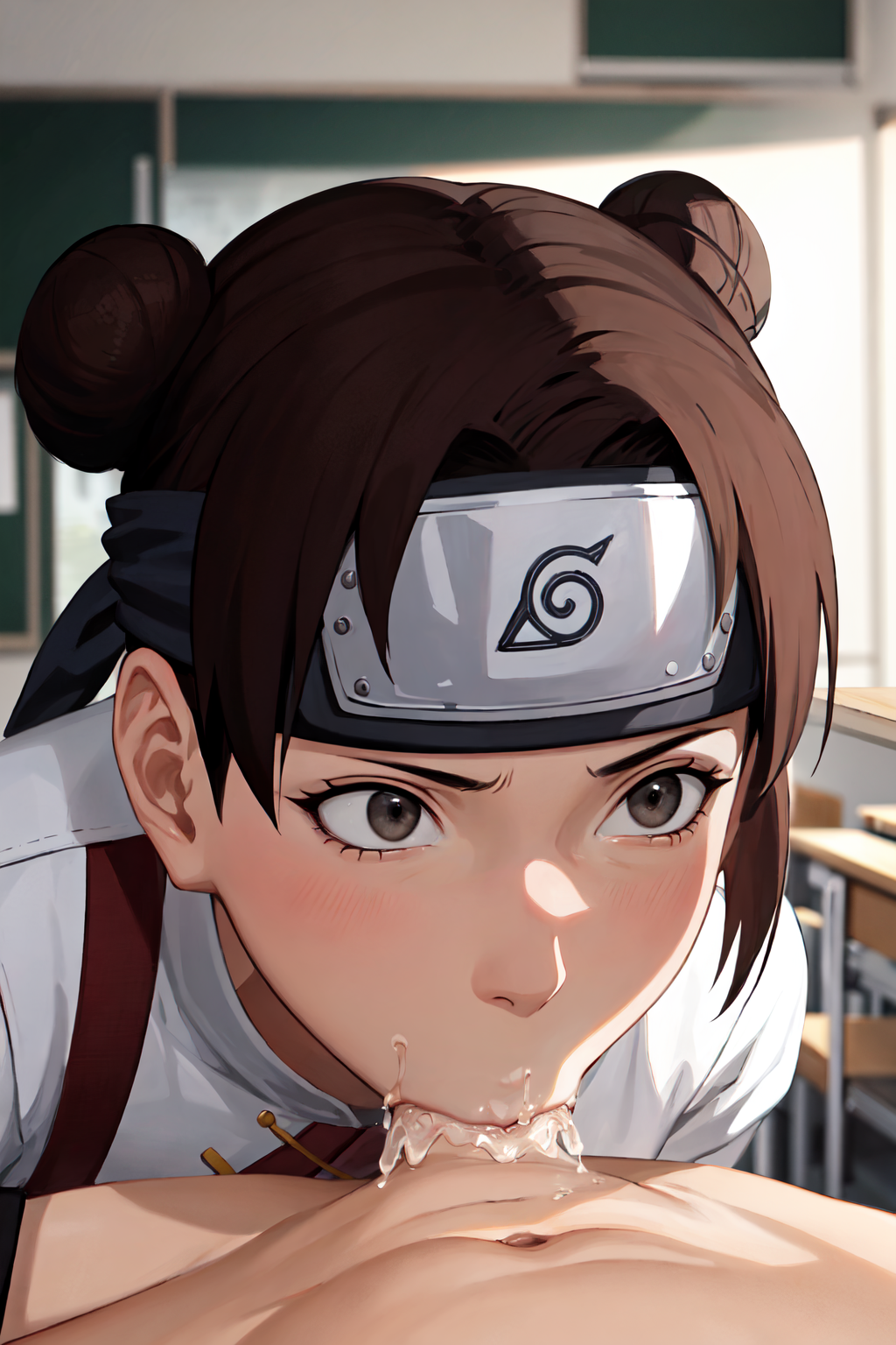 1boy 1girls :>= accurate_art_style ai_generated blush breasts curvaceous curvy curvy_figure double_bun eye_contact fellatio female female_focus forehead_protector from_above headband konohagakure_symbol light-skinned_female light_skin male male_pov nai_diffusion naruto naruto_(series) naruto_shippuden oral oral_sex penis penis_in_mouth pov pov_eye_contact sex shiny shiny_hair shiny_skin skindentation smooth_skin stable_diffusion straight tenten twin_buns viewed_from_above waifuinvoker