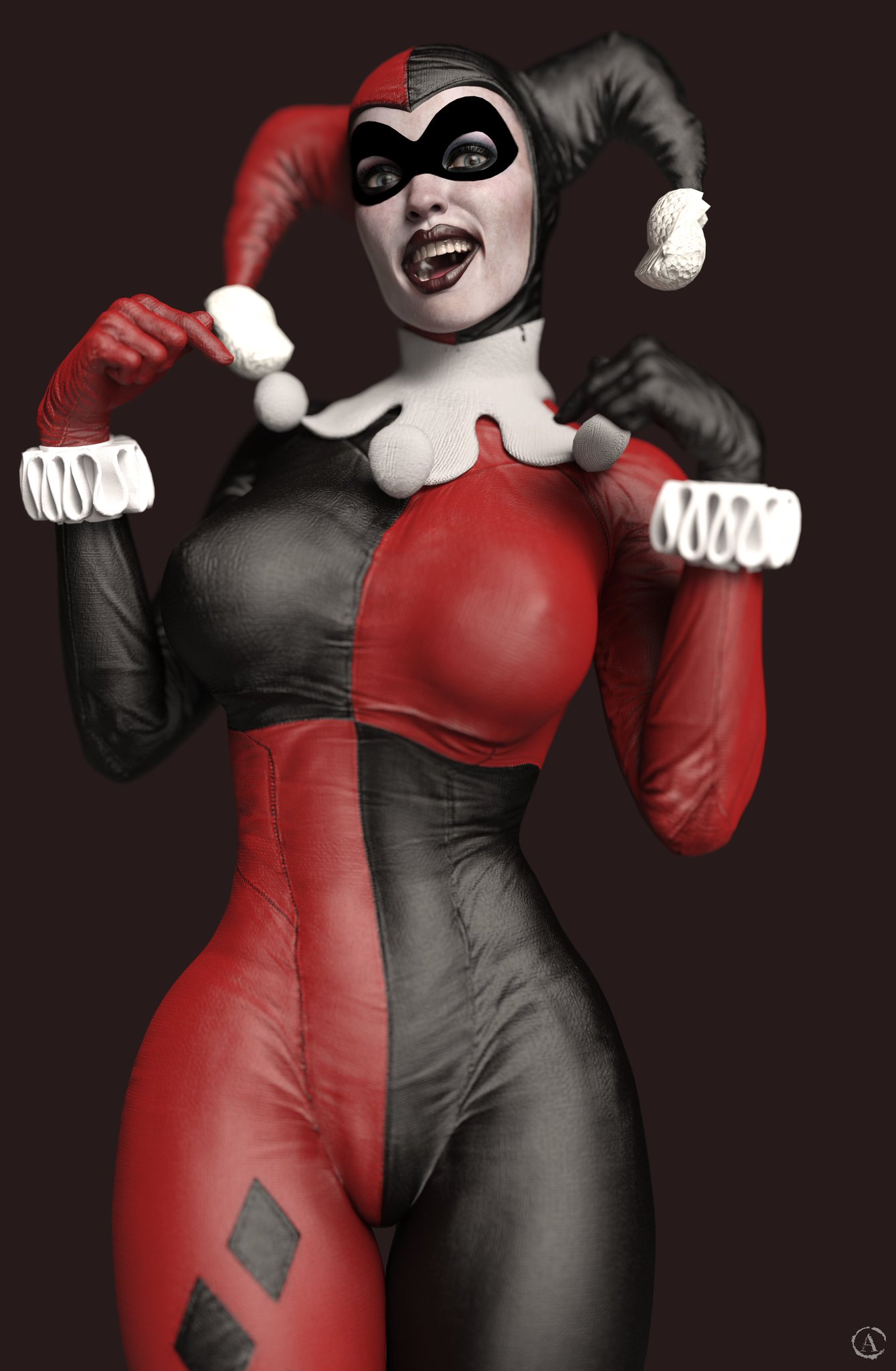 1girls, 3d, 3d (artwork), alf3d, ass, batman (series), batman: arkham knight, big ass, big breasts, blue eyes, bodysuit, breasts, bust, busty, chest, curvaceous, curvy, curvy figure, dc, dc comics, eyebrows, eyelashes, eyes, female, female focus, female only, fully clothed, harley quinn, harley quinn (classic), harley quinn (injustice), hips, hourglass figure, huge breasts, human, injustice 2, large breasts, legs, light skin, light-skinned female, lips, mature, mature female, slim waist, solo, thick, thick hips, thick legs, thick thighs, thighs, top heavy, voluptuous, voluptuous female, waist, wide hips