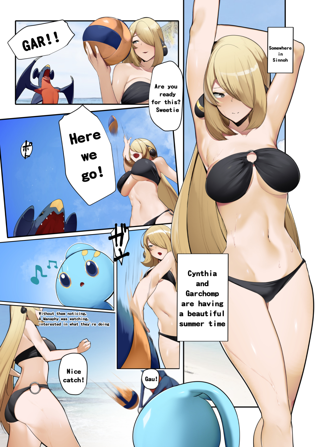 comic, cynthia (pokemon), english text, female, garchomp, pokemon, pokemon (species), pokephilia, speech bubble, yuuyuu (yuuki1771)