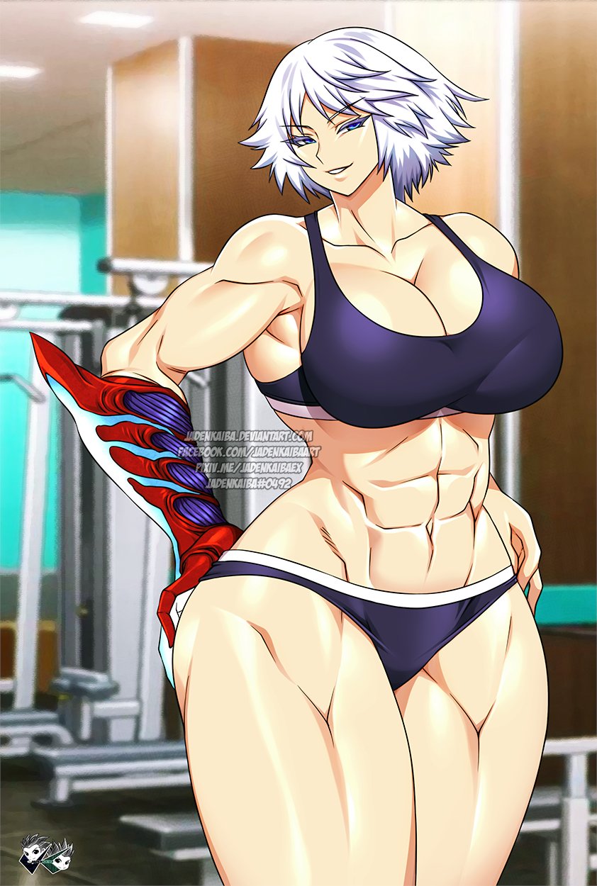 1girls, 2d, abs, breasts, demon, demon girl, devil may cry, devil may cry (series), female, female only, jadenkaiba, large breasts, muscular, muscular female, nero (devil may cry), rule 63, solo, solo female