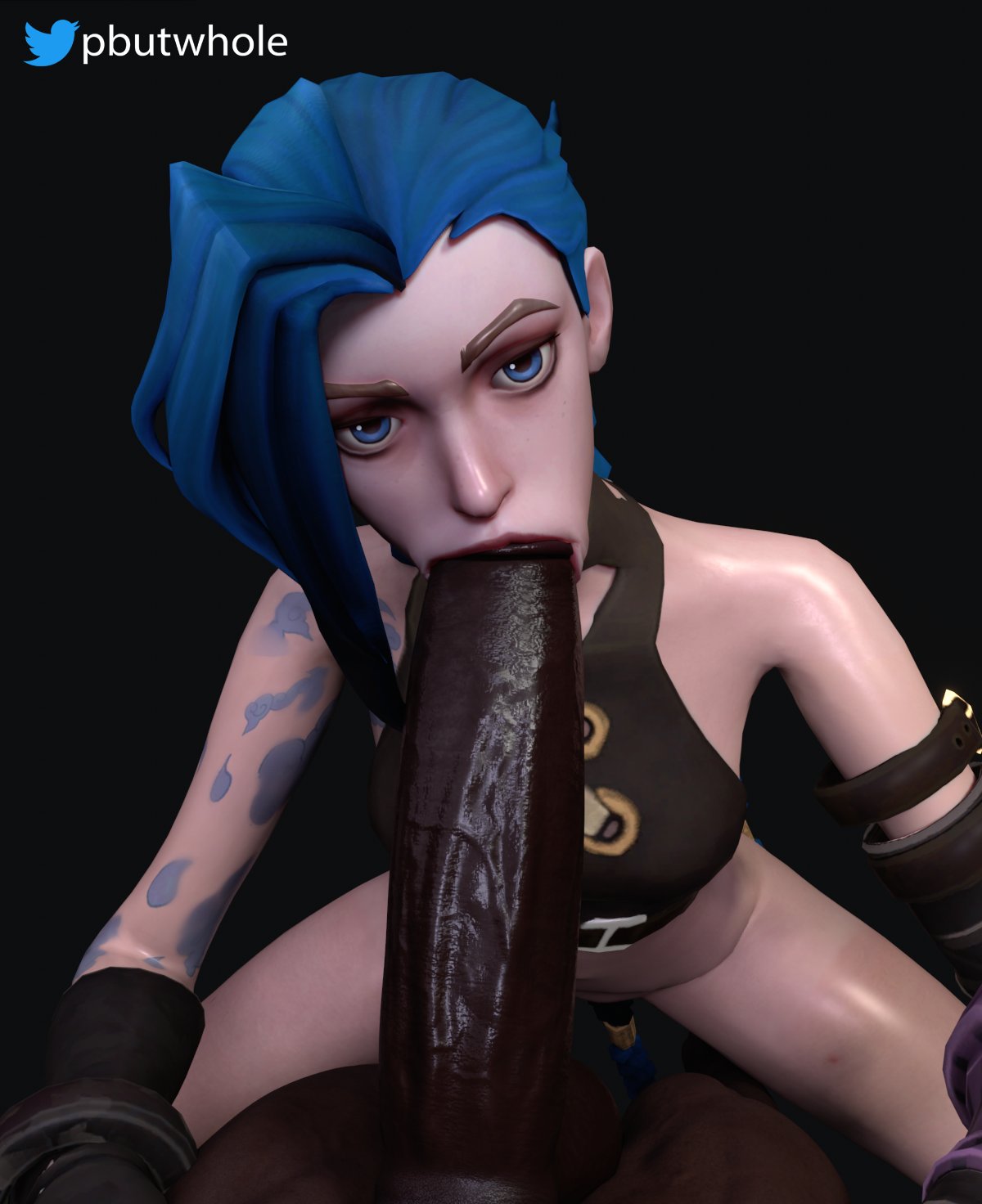 1boy 1girls 3d arcane arcane_jinx big_penis blowjob braided_ponytail dark-skinned_male eye_contact fellatio female gigantic_penis huge_cock interracial jinx_(league_of_legends) large_penis league_of_legends light-skinned_female male male/female oral pale-skinned_female pbutwhole penis penis_in_mouth petite pov seductive_eyes seductive_mouth sucking_penis teenager