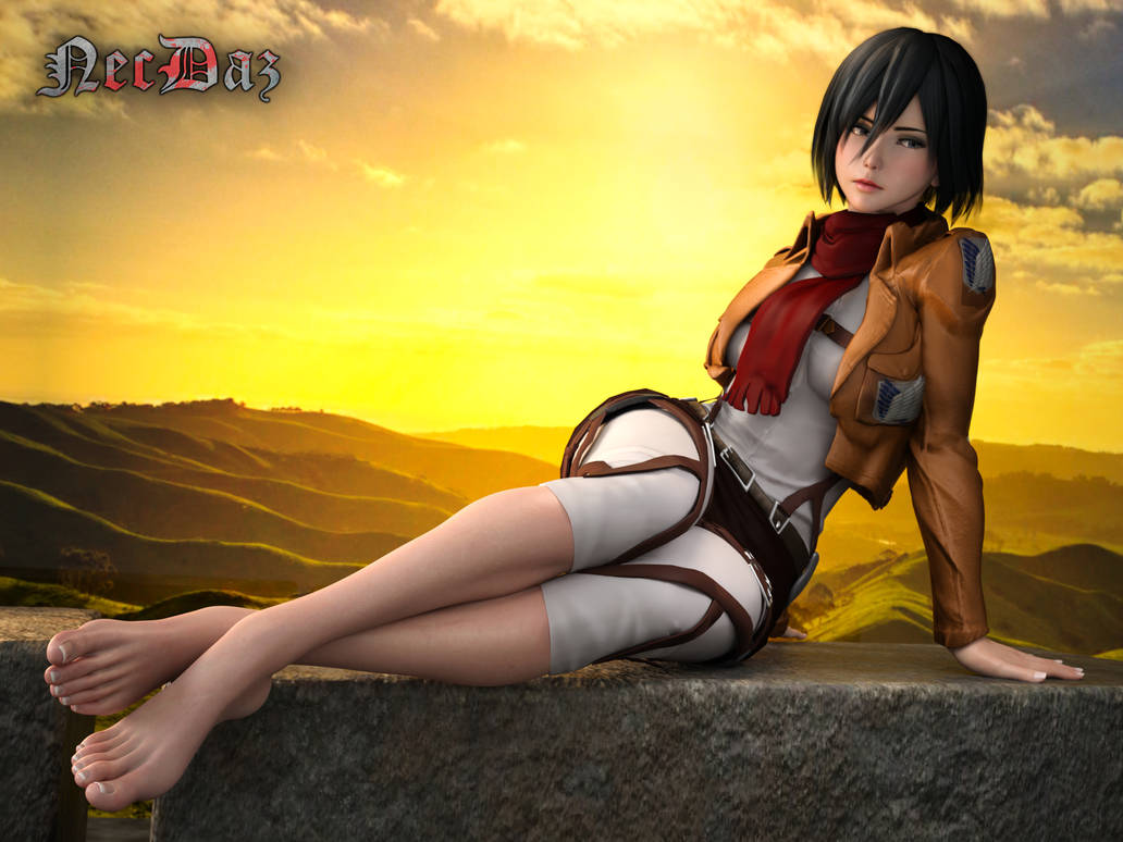 1girls, 3d, attack on titan, bare legs, feet, female, female only, foot fetish, fully clothed, mikasa ackerman, necdaz91, shingeki no kyojin, solo