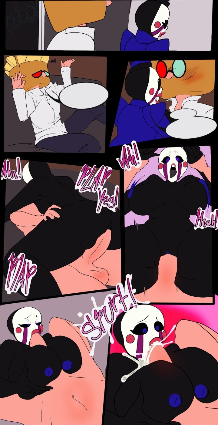 1girls black_body breasts bubbly_bubblegum cum_in_mouth fellatio female five_nights_at_freddy's male marionette_(fnaf) puppet_(fnaf) straight tagme thick_thighs vaginal_penetration