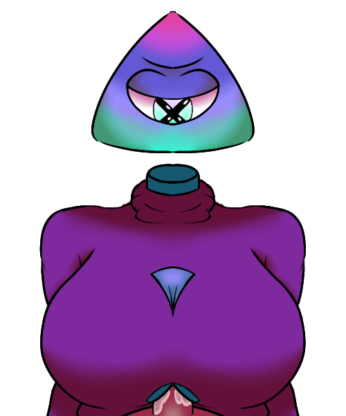 anonymous_artist cleavage cleavage_cutout clothed_female_nude_male cum cyclops floating_head iilluminaughtii multicolored paizuri purple_body purple_sweater transparent_background triangular_head unusual_pupils