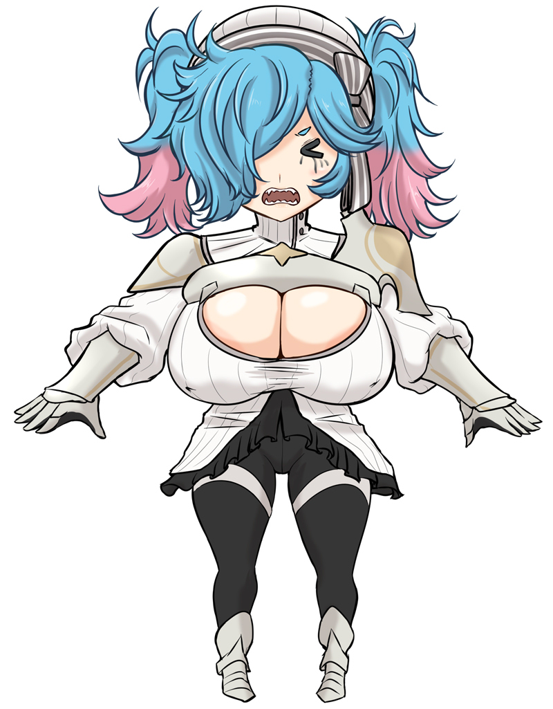 1girls aokuro areolae breasts chibi chibi_style cleavage closed_eyes covered_nipples crying curvy erotic_chibi female female_only fire_emblem fire_emblem_fates hair_over_one_eye huge_breasts makeup medium_hair multicolored_hair nintendo open_mouth pantyhose peri_(fire_emblem) runny_makeup solo thick_thighs thighs twintails voluptuous white_background