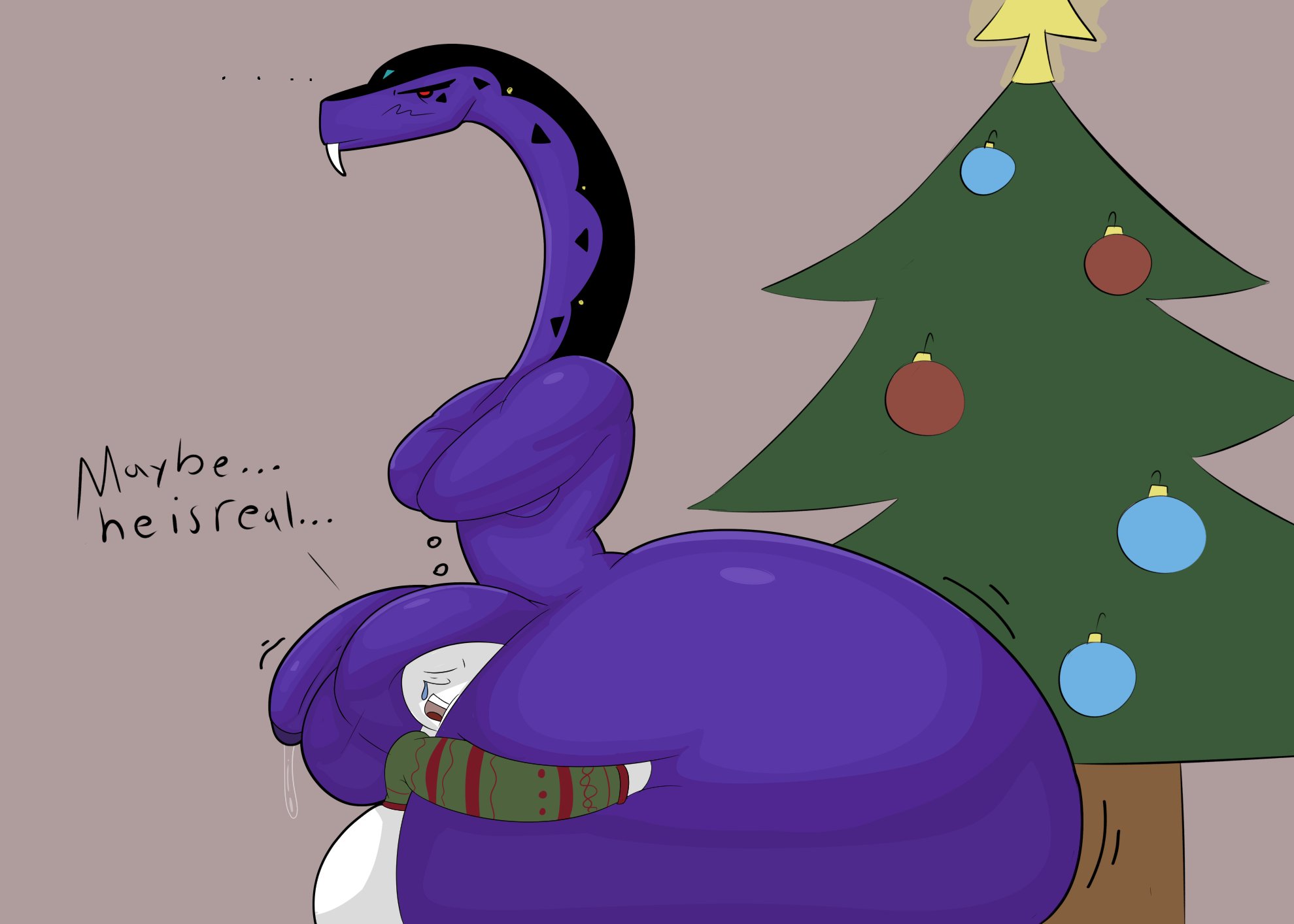 2boys, 2d, anacondrai, ass, balls, balls bigger than head, ballsack, bellyboi13, big ass, big cock, big penis, blush, christmas, cock, crossed arms, dumptruck ass, embarrassed, english text, face in balls, fat ass, hand on ass, holding, huge ass, huge balls, huge cock, hugging, human, hyper ass, lego, male, male only, ninjago, no sex, penis, penis bigger than head, precum, precum drip, purple body, pythor (ninjago), pythor p. chumsworth (ninjago), scalie, serpent, serpentine (ninjago), size difference, snake, text, tsundere, wobbling ass