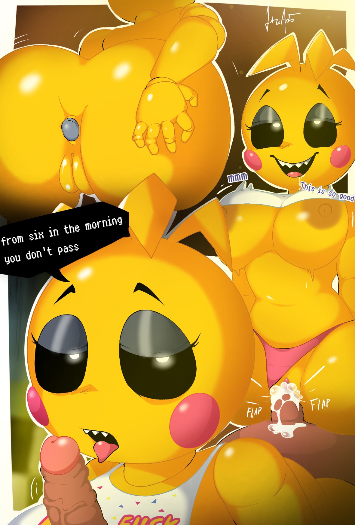 anal_insertion animatronic anus ass_grab big_ass blush_sticker blush_stickers bouncing_breasts butt_grab buttplug cowgirl_position cum cum_in_pussy cum_inside eye_half_closed eyelashes f1rearts_(artist) female_on_top five_nights_at_freddy's fnaf genital_fluids genitals glowing_eyes large_ass large_breasts looking_at_viewer nipples onomatopoeia penetration penis penis_in_pussy pussy robot robot_girl sex sharp_teeth smile smiling tagme text tongue_out toy_chica_(fnaf) vein veins veiny_penis