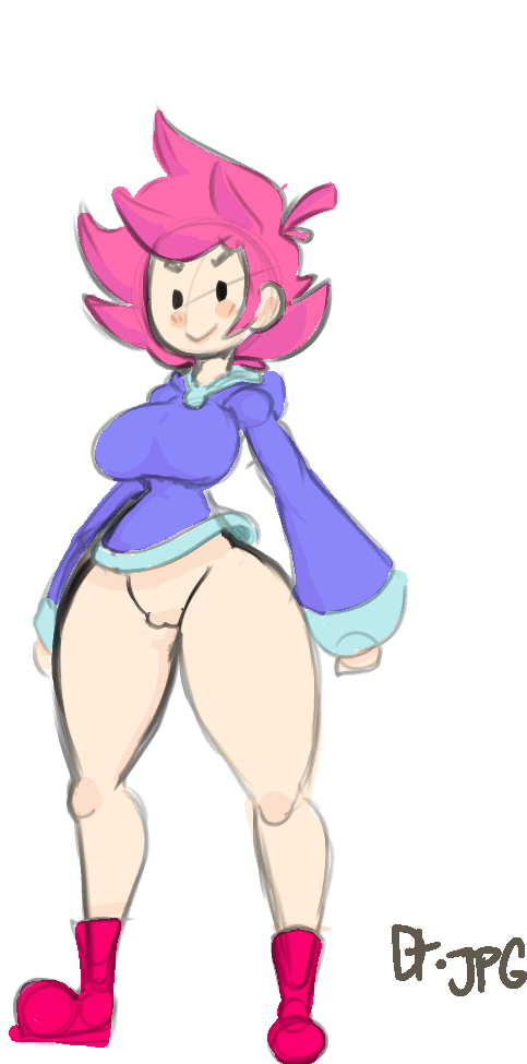 :>, big breasts, blush, boots, bottomless, breasts, dumplis (artist), female, kumatora, mob face, mother (series), mother 3, naked hoodie, pink hair, pussy, pussy lips, sketch, tagme, thigh gap