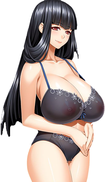 black_hair black_panties blush bra breast_weights breasts censored covered_erect_nipples drooping_breasts huge_breasts ino_(magloid) long_hair looking_at_viewer mosaic_censoring niizuma_koyomi nipples panties png red_eyes sagging_breasts simple_background smile tagme transparent_background transparent_png uikawa_shino underwear visual_novel