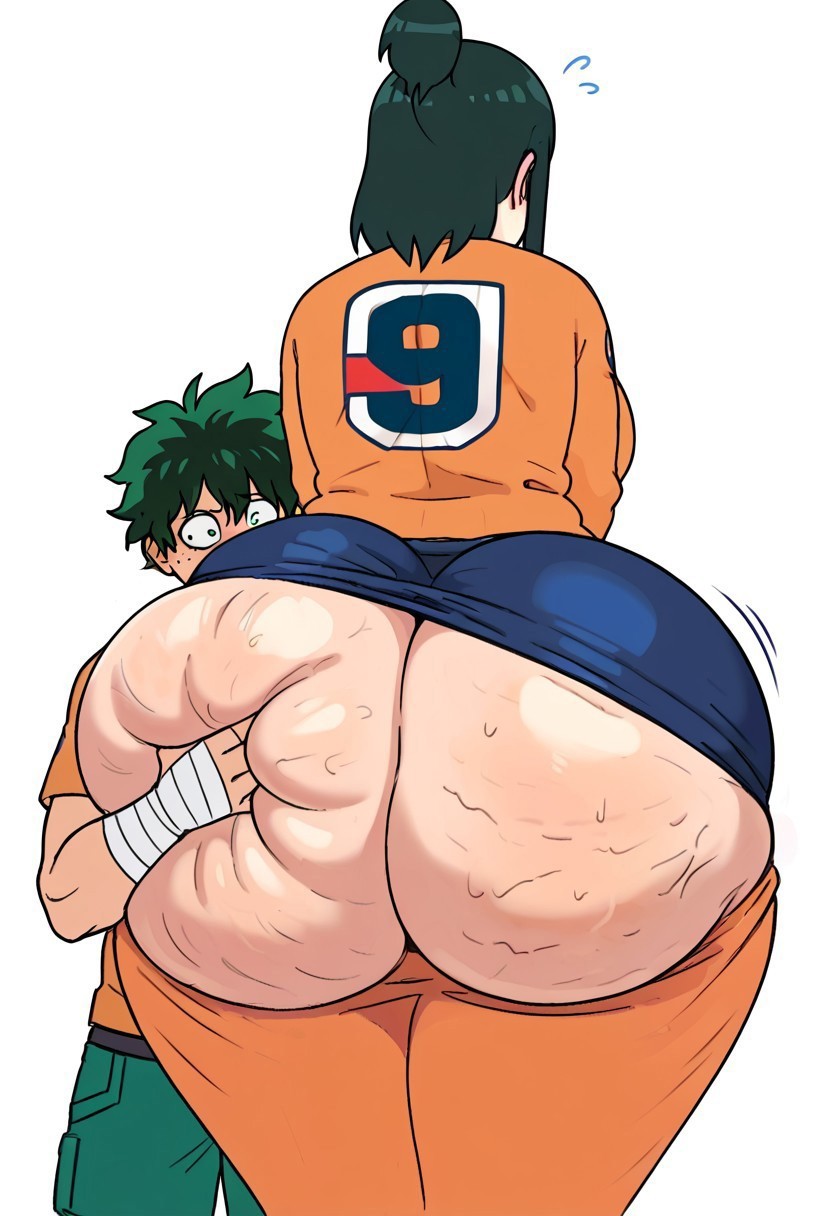 1boy 1girls ai_generated ass_focus ass_worship bbw bbw_mom blush bubble_butt cellulite fat_ass gigantic_ass green_eyes green_hair huge_ass incest inko_midoriya izuku_midoriya larger_female massive_ass milf mommy_kink mother_and_son my_hero_academia plump shorts size_difference smaller_male smile straight tagme