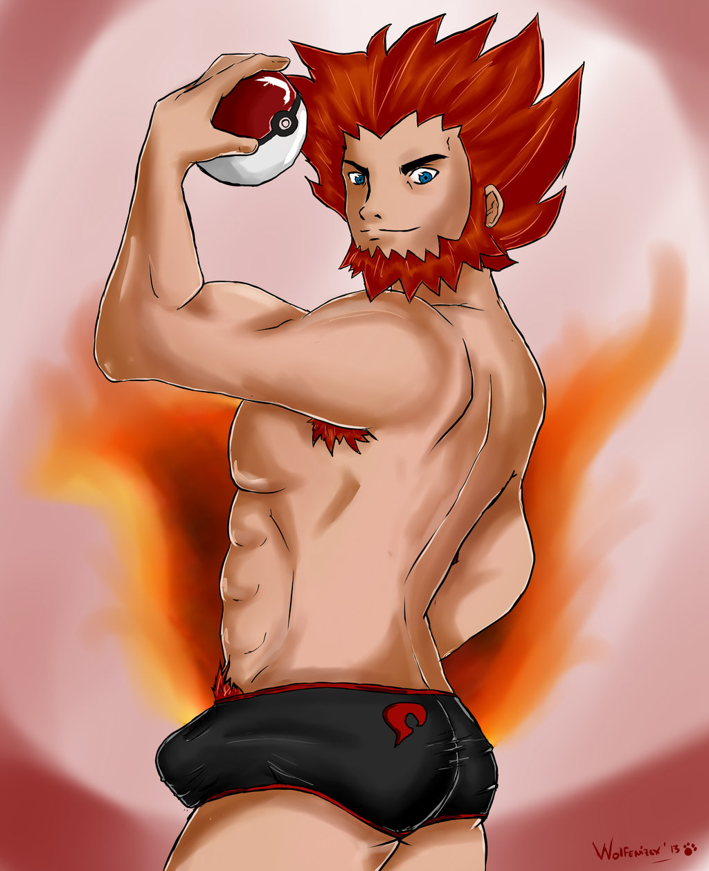 armpit_hair artist_request balls beard bulge facial_hair flaccid lysandre_(pokemon) male male_only nintendo penis pokemon solo solo_male