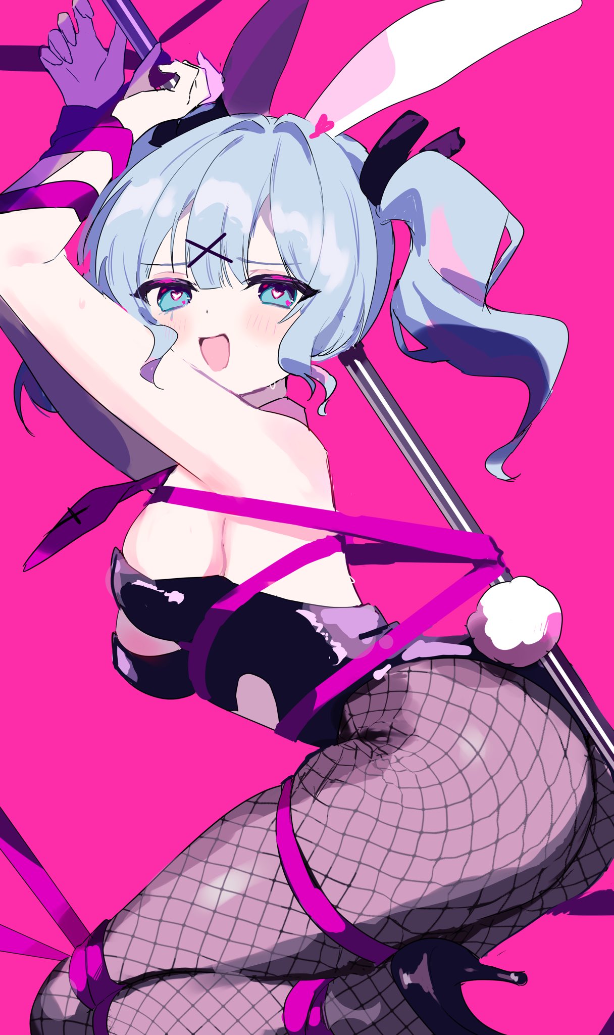 1girls big_ass bondage bunny_ears bunny_girl bunnysuit colorful hatsune_miku hell_fuuna horny leotard pantyhose pink_background pole pole_between_ass pole_dancing rabbit_hole_(deco*27/caststation) rabbit_hole_(vocaloid) rope seductive seductive_look vocaloid